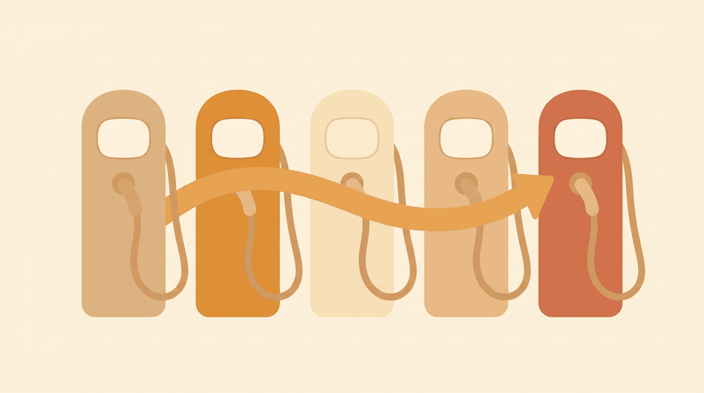 Illustration of charging stations with a batch firmware update flow across units.