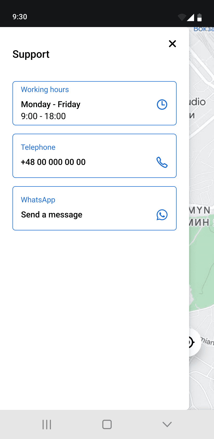 EV station locator app — additional screens