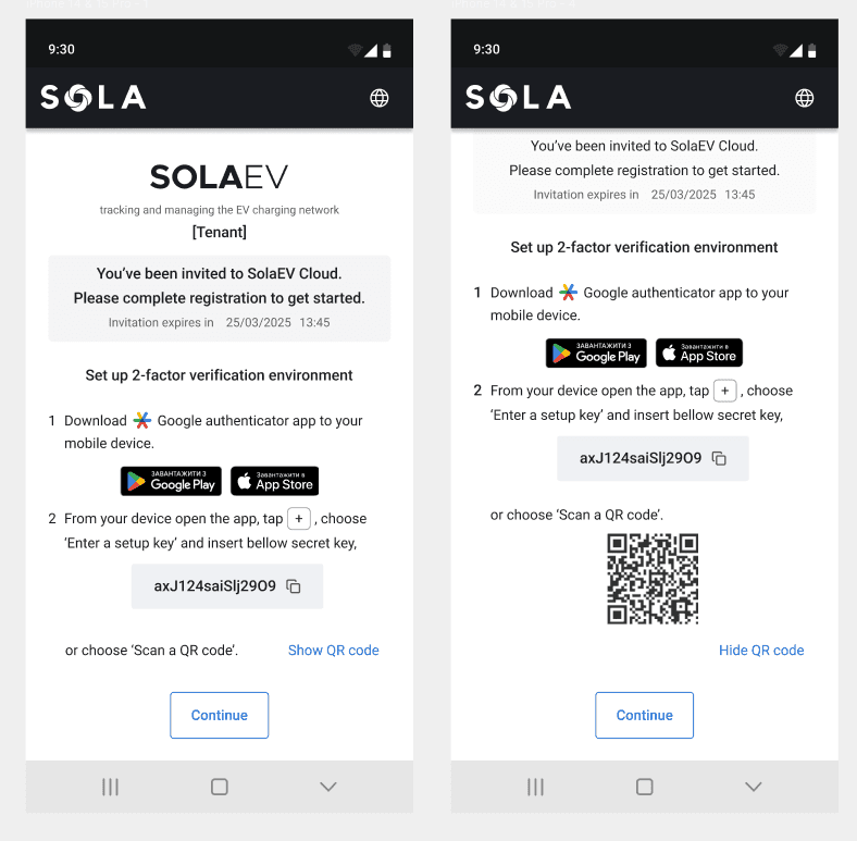 Self-service invite and two-factor authentication setup