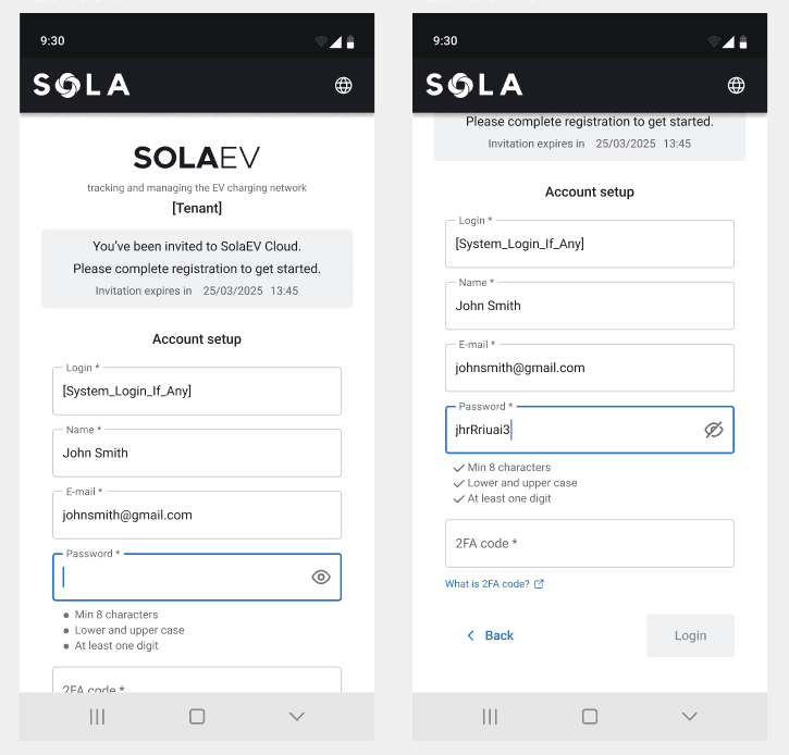 Self-service invite and two-factor authentication setup (continued)
