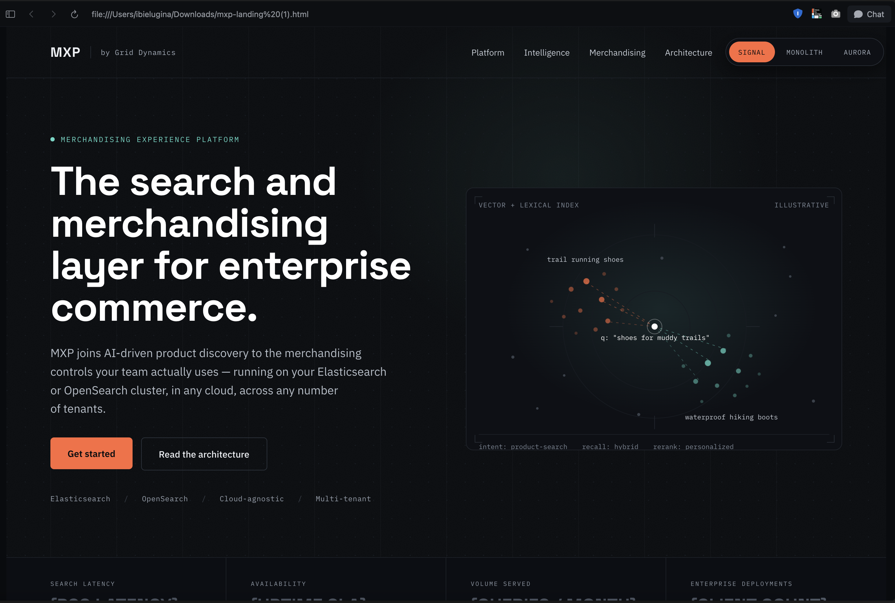 Three palette options for MXP landing page shown side by side for comparison — option 1