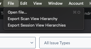 System menu showing the original hidden export session option